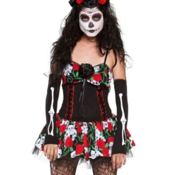 Lip Service Skulls & Roses Dress Up Costume Cosplay Mini Dress Size M - Picture 3 of 13